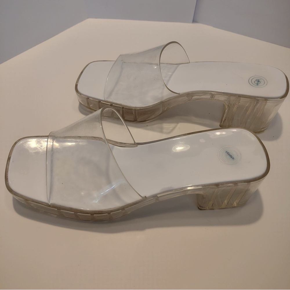 Clear Urban Outfitters 90’s Y2K Heels Jelly Chunky Clueless Womens Sz 8 - Picture 10 of 10